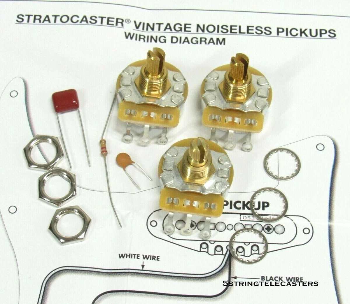 Fender Vintage Noiseless Strat Pickup Wiring Kit Pots 1 Meg 500k