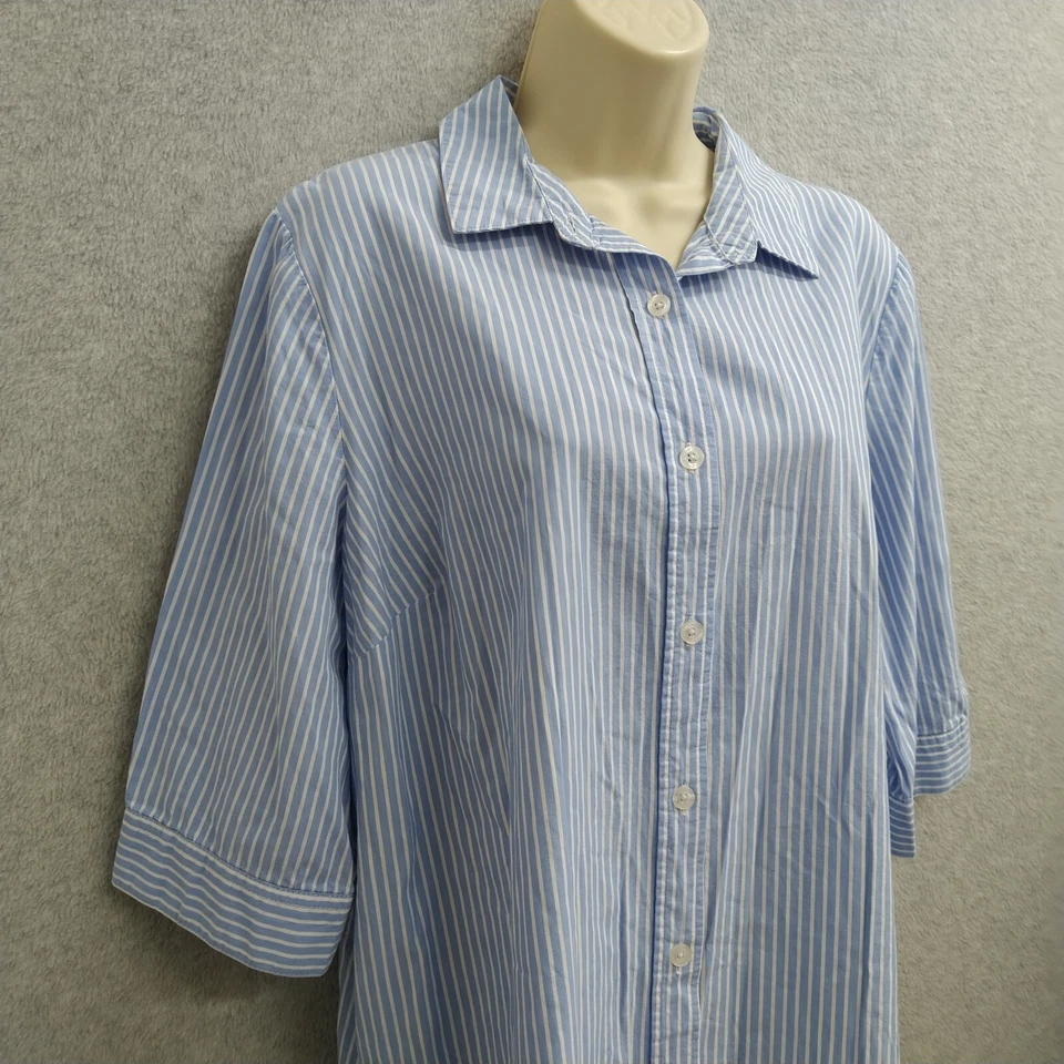 Женщина в пуговицах рубашка блузка женщин средний синий в полоску Flowy - Изображение 4 из 4