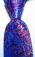 New Classic Paisley Blue Red White JACQUARD WOVEN Silk Men's Tie Necktie