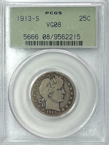 1913-S Barber Quarter, VG 08 PCGS, OGH.!