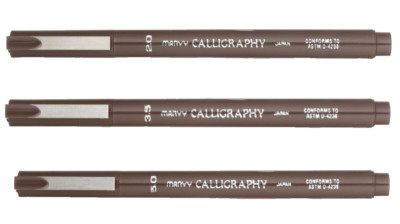 Marvy Uchida Calligraphy Marker 2.0-3.5-5.0mm Sepia 3/Pk School Office Writing