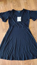 NWT 41 HAWTHORN WOMEN BLACK SHORT SLEEVE FAUX WRAP DRESS ,SIZE S