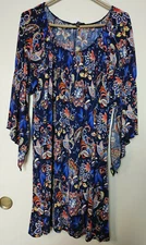 NAIF 1X HOBO DRESS OFF SHOULDER 3/4 OPEN BELL SLEEVE NAVY MULTI COLOR PAISLEY