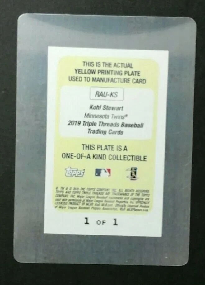 2019 TOPPS TRIPLE THREADS KOHL STEWART YELLOW PRINTING PLATE AUTO 1/1 - Image 2 of 2
