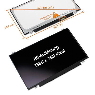 14,0'' LED Display matt passend für Lenovo FRU PN:SBB0L15774 WXGA HD 1366x768