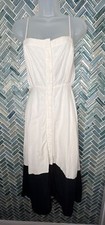 MAEVE ANTHROPOLOGIE BLACK WHITE LINEN BUTTON FRONT OPEN SMOCKED BACK MAXI DRESS