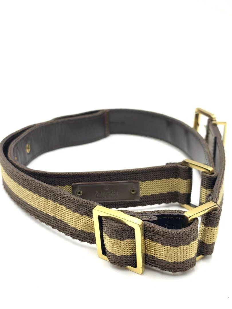 Authentique ceinture GUCCI ligne sherry boucle dorée marron toile cuir Made in Italy