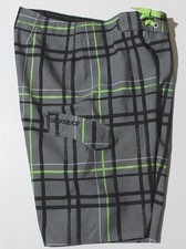 Quiksilver Boys Board Surf Swim Shorts sz 12 Grey Black Green Quick Dry