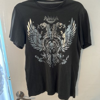 Marc Ecko Cut & Sew Gray T Shirt Silver Graphic Eagle Skull Medium Vintage