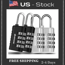 4 Pack Combination Lock, 4-Digit Padlock Keyless, Resettable Metal Luggage Locks