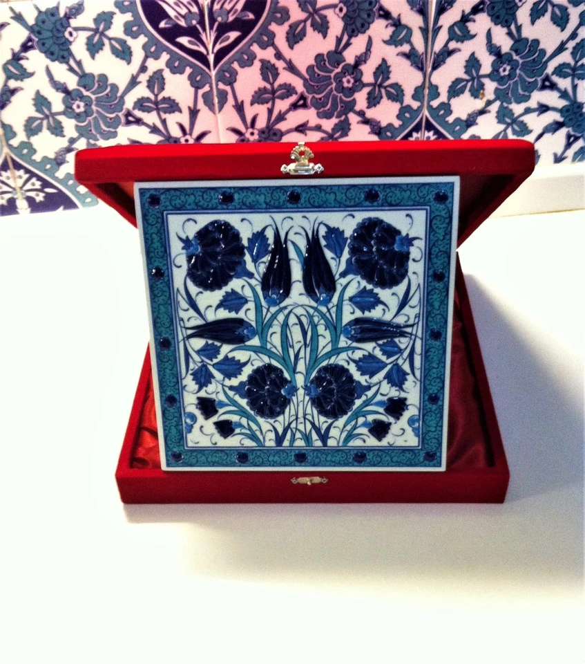 8x8 Zoll handgefertigte türkische Kütahya Relief Fliesen in 3 Farben Samt Box, Weihnachtsgeschenk - Bild 2 von 4