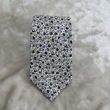 Nick Graham Cotton Men's Necktie White w/ Lavender, Black, Green Floral Pattern