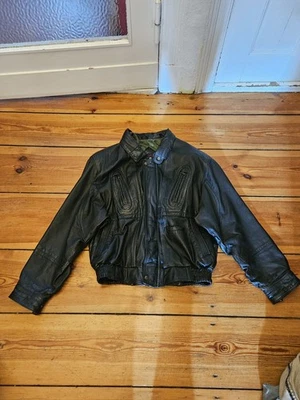 Jacke Oversize True Vintage echt Leder Bomberjacke Schwarz Gr. M - Bild 1 von 4