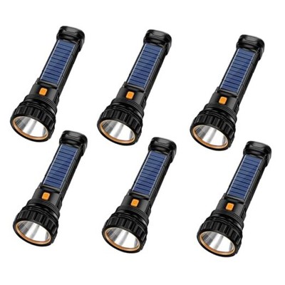 Solar/Rechargeable Multi Function 1000 Lumens LED Flashlight, with 6PCS Black