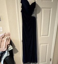 XSCAPE Navy Strapless Beaded Long Gown Dress Sleeveless Size 8