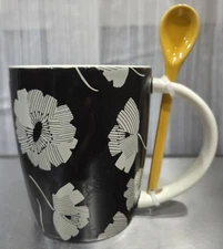 Tabitha Brown Floral Coffee/Tea Mug With Spoon 16 oz New
