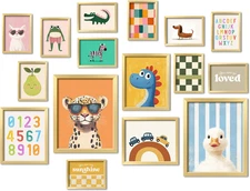 16 PCS Framed Kids Wall Art Decor, Baby Girl & Boy Nursery Decor, Toddler Room B