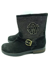 Roberto Cavalli Black Studded Suede Ankle Boots Zip Size 8 US 38 EUR