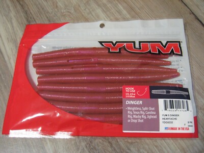 8 YUM Dinger Worms - 5'' Soft Plastic Fishing Baits - Heartache Color - YDG5332