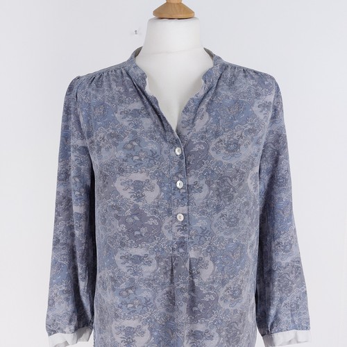 Brora Größe 12 grau Blumenmuster 100 % Seide 3/4 Ärmel Tunika Bluse Top - Bild 2 von 8