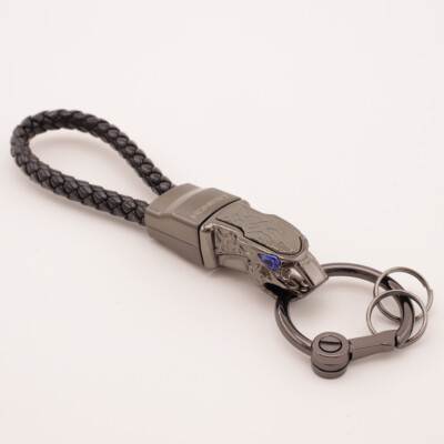 Schwarz Luxus Panthera Blue Diamond Eye PU Leder Seil Auto Schlüsselbund