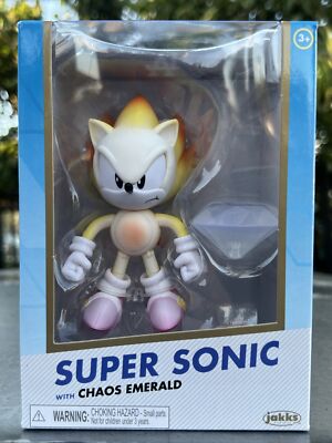 New In Box RARE 2022 SDCC Jakks Gold Super Sonic Figure With White Chaos Emerald