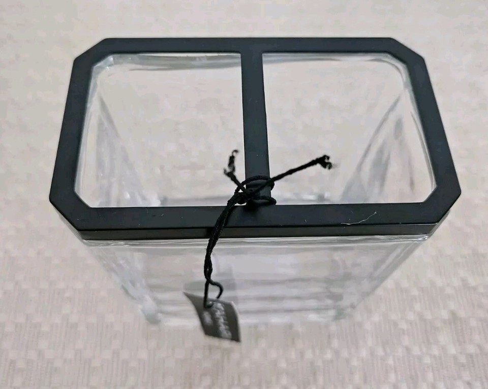 NEW! Tahari 3 Pc Bathroom Set GLASS Black Soap Lotion Dispenser Holder