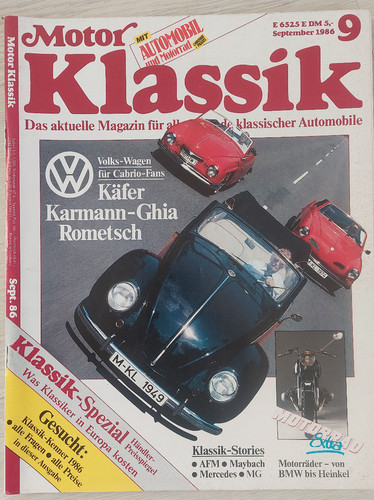 MotorKlassik 9/86: KARMANN GHIA, VW CABRIO, VW ROMETSCH, BMW R69, HEINKEL ROLLER
