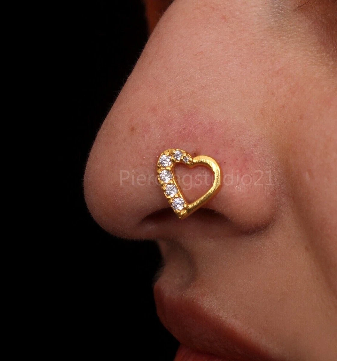 Indian Gold Nose Stud Christmas Sale Gift Nose Ring Heart Gold