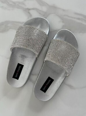 Lemonade Grey Sparkly Slippers Lemonade Black And Silver Sliders