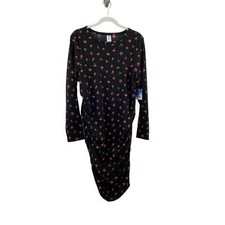 Abound Black Floral Stretch Dress Gathered Sides 2X
