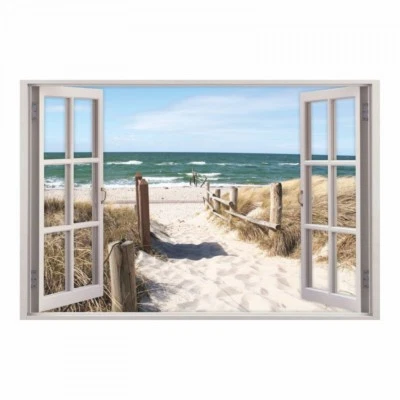 156 Wandtattoo Fenster - Weg zum Ostseestrand - Wandbild Maritim Meer Wohnzimmer - Bild 1 von 4