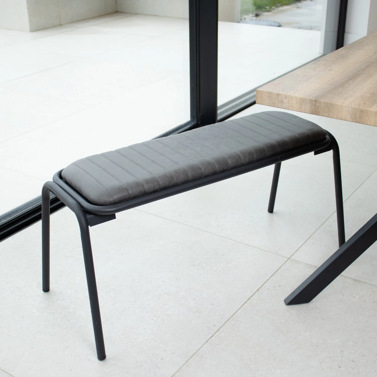 Grey upholstered dining bench outlet