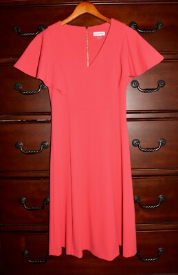 Women's Calvin Klein Dress Short Sleeve Knee Length Fit and Flare Size 2 Pink