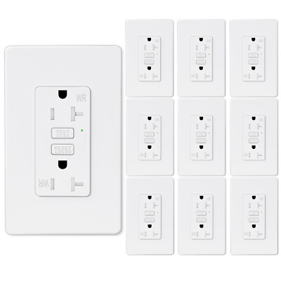 #ad Home Receptacle GFCI GFI Outlet Prevent Shocks Slimmer WR TR White Plate 20 AMP $90.86