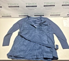 H by Halston Navy Smoke Faux Suede Belted Zip Jacket w/Knit Sleeves Size 16 Reg