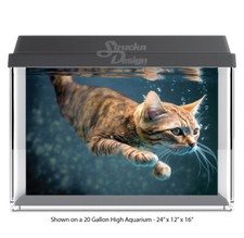 Ginger Striped Cat Swim Polyester Fish Tank Glass Backdrop Aquarium Background