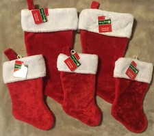 LOT 5 Christmas stockings- Classic Red  White Plush- new- 13"