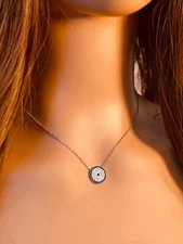 Sterling Silver Evil Eye Charm Necklace | 16" + Extension