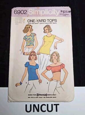 SIMPLICITY Vintage 70s Pattern 6902 Misses 10 12 One Yard Knit Tops 4 Styles UC