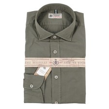 Luigi Borrelli Olive Green Garment Washed Button Front Cotton Shirt L NWT