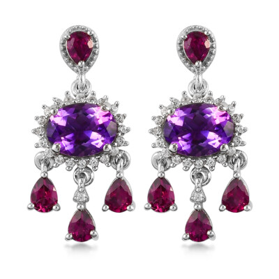 Marokkanischer Amethyst & Multigem Chandelier Ohrringe platiniert 4,35ctw