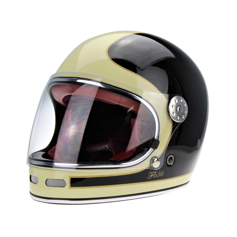 CASCO MOTO INTEGRALE VINTAGE FIBRA DI VETRO CASCO NERO PANNA VIPER F656 ECE22.06 - Immagine 4 di 4