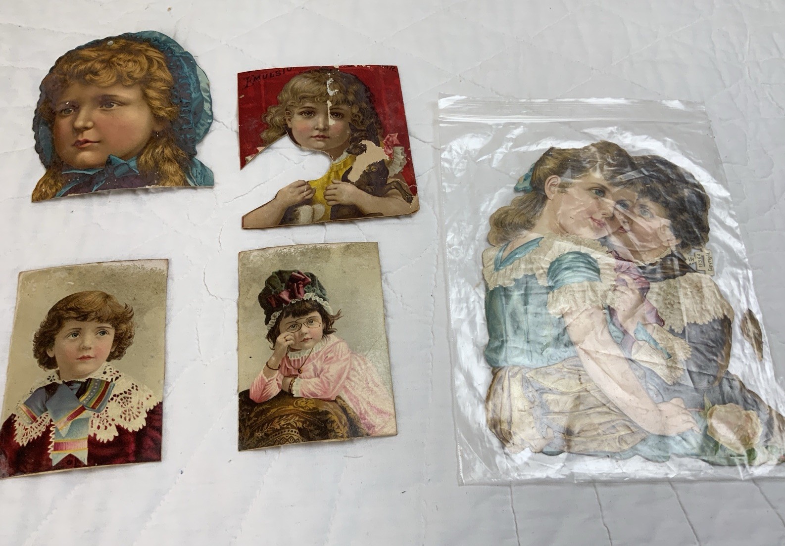Antique Ephemera, Victorian Trade Cards, Cut To Size, Girls & Boys, Lot Of 5