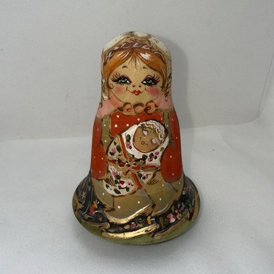 1920s Vintage Russian Matryoshka Roly Poly Painted Musical Bell Doll Signed 5 
