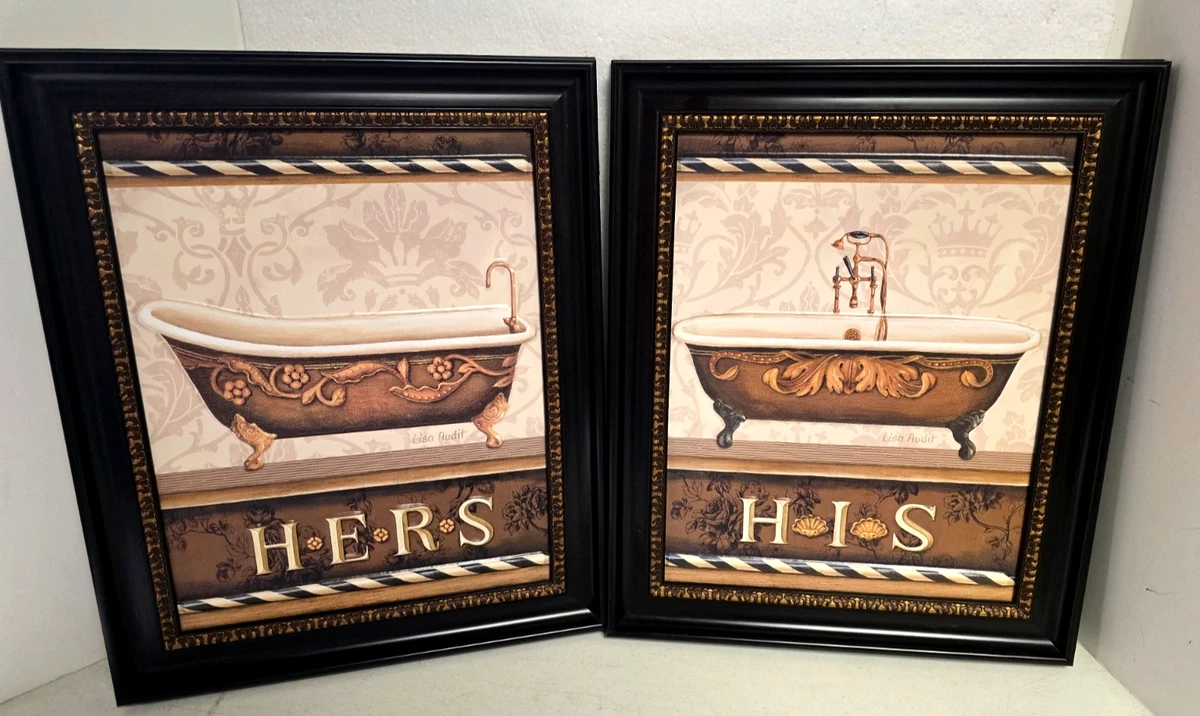 HIS & HERS 3D 2-teiliges SET von Lisa Audit 2010 Badezimmer Drucke GERAHMT (14" x 17")
