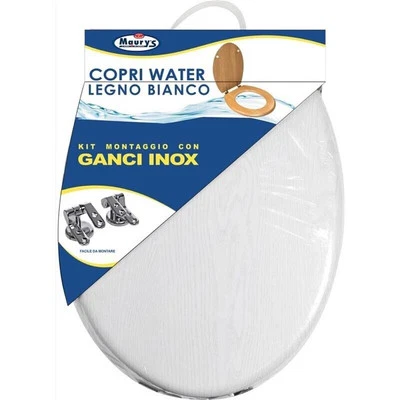 MAURY'S COPRI WATER WC LEGNO BIANCO CON GANCI INOX EXTRA RESISTENTE