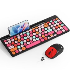 Retro Typewriter Wireless Keyboard with Round Keycaps, 2.4GHz Compact USB Cut...