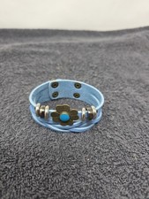 Blue Faux Leather Wrap Bracelet Flower Snap Boho Western Style