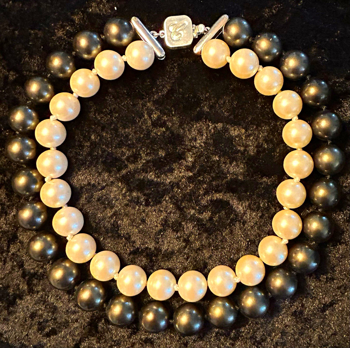 Chico's Double Strand Black & White Beaded Pearl Necklace